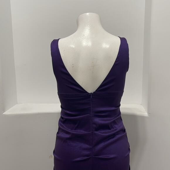 XSCAPE Ny Joanna Chen Ruched Mermaid Taffeta Gown Purple Sleeveless Size 14 - Picture 9 of 13